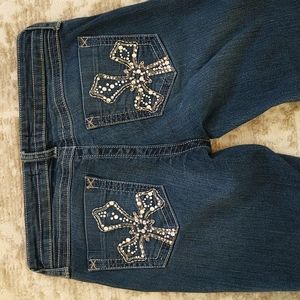 Forever 21 Premium Denim Distressed Faux Rhinestone Ankle Jeans 27